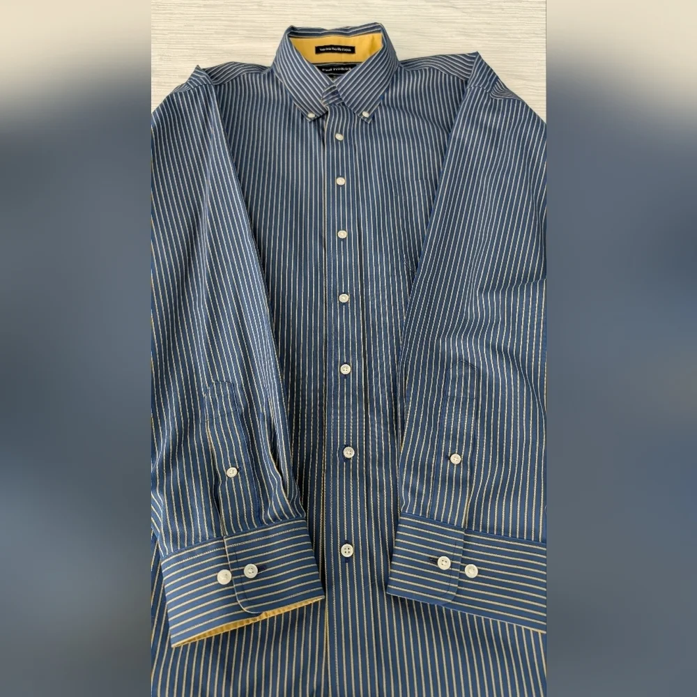 Paul Fredrick Non Iron Two Ply Cotton Blue Yellow Classic Fit Shirt Sz 19x36